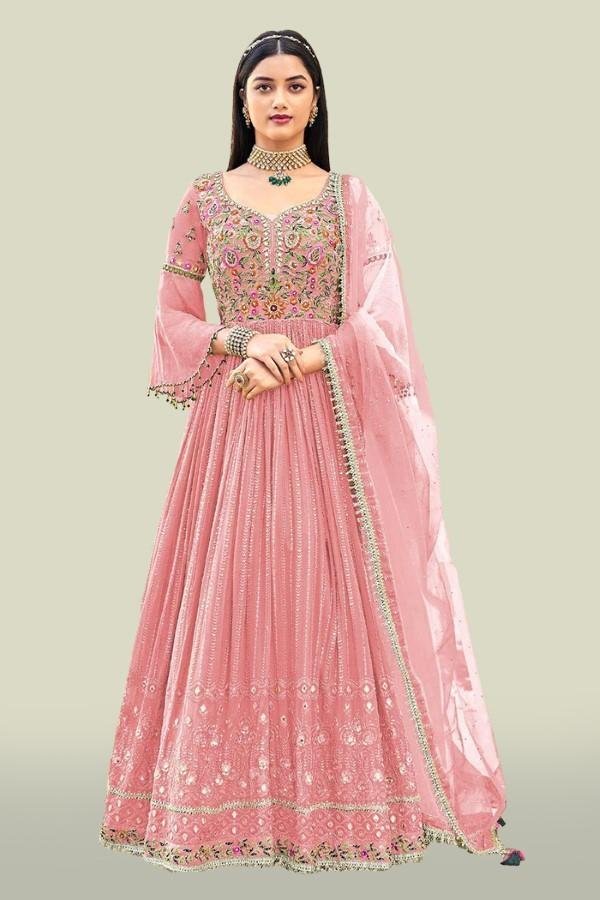 New Georgette Anarkali Suit With Embroidery And Sequin Work